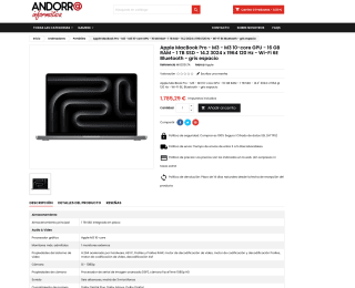 Apple MacBook Pro M3 16 GB RAM 1 TB SSD 14.2" 3024 x 1964 120 Hz por 1,785,29€