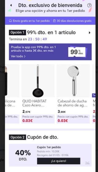 Descuento de 99% en un artículo en Miravia cuentas nuevas seleccionadas