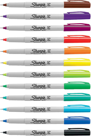 Sharpie permanente marker, extra fijn, 12 stuks voor €7,39 bij Amazon
