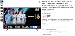 Hisense 55E7NQ Pro 55" 144Hz TV voor €422,10 bij Amazon ES