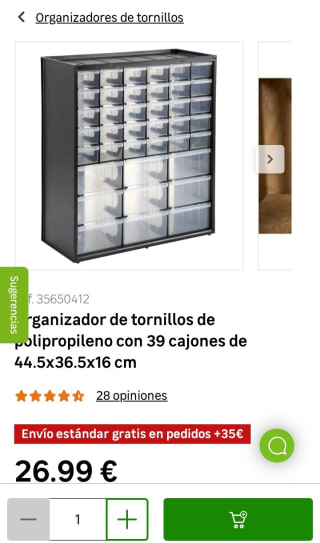 Organizador de tornillos por 26,99€.