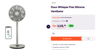 Duux Whisper Flex - Smart Statiefventilator voor €119,99 bij Ibood