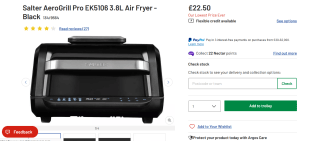 Salter AeroGrill Pro EK5106 3.8L Air Fryer available for £22.5