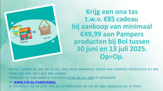 Bij aankoop van €49,99 aan Pampers (luiers en/of doekjes) een Ölend Ona Soft tas t.w.v. €85 cadeau bij Bol