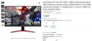 Monitor Acer Nitro 24.5" FHD 250Hz por $3,082 en Amazon