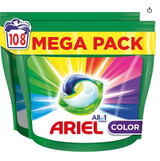 ARIEL PODS Todo en 1 Detergente Lavadora Liquido en Capsulas/Pastillas, 108 Lavados (2x54) por 22.99€