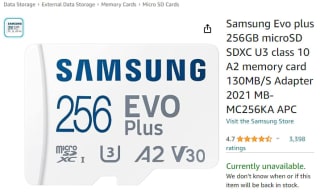 Shop a Samsung Evo plus 256GB microSD SDXC from Amazon for £14.34