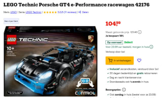 LEGO Technic Porsche GT4 e-Performance racewagen (42176) voor €104,99 bij Bol
