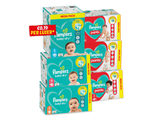Pampers baby-dry luiers of broekjes voor €18,99 per doos bij de Lidl