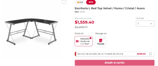 Escritorio L Red Top Velvet por $1,559 en Office Depot