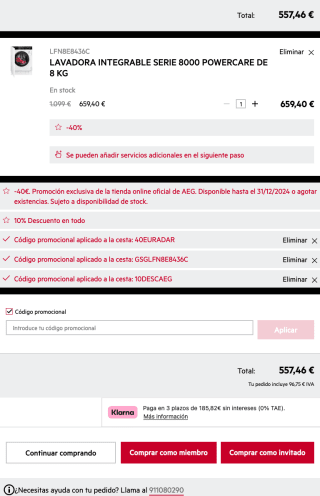 Lavadora integrable AEG SERIE 8000 8KG por solo 519€