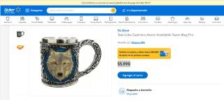 Taza de Lobo Guerrero de acero inoxidable por $5.990