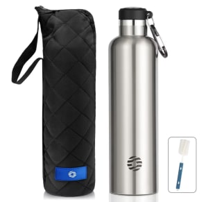 Botella Termica acerp inoxidable con mosquetón sin BPA + funda cremallera + cepillo limpiador por 15,99€