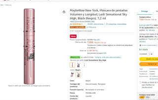 Maybelline Máscara de pestañas Volumen y Longitud Sky High por 7.85€