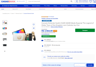 Console da Nintendo, modelo Nintendo Switch OLED de 64GB + Controle - R$ 2.564,90