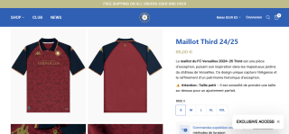 Maillots FC Versailles, Tailles du S au XXL à 85€