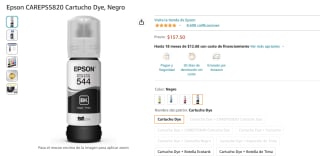 Cartucho de Tinta Epson 544 por $158 en Amazon