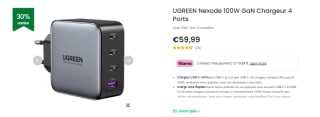UGREEN 100W GaN Chargeur 4 Ports à 59,99€