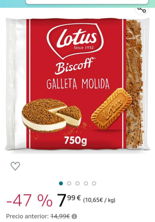 Lotus Biscoff Galletas Molidas 750g por 7,99€.