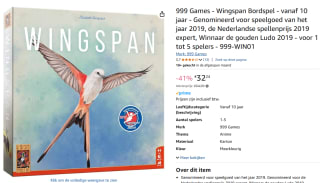Wingspan (NL versie) voor €32,24 bij Amazon