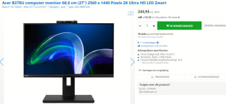 Acer B278U 68,6 cm (27") 2560 x 1440 Pixels 2K Ultra HD LED Zwart monitor voor €244,94 bij Max Ict