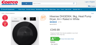 Hisense DHGE904 9kg Heat Pump Dryer - A++ Rated - £349.99