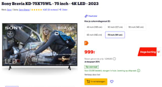 Sony Bravia KD-75X75WL 75" TV voor €999 bij Bol