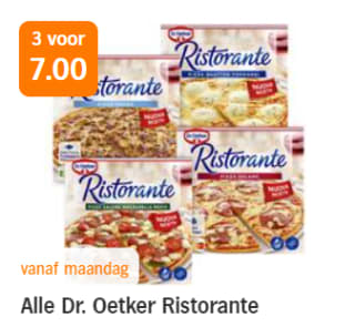 Dr. Oetker Ristorante pizza's 3 voor €7 bij de AH