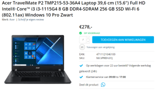 Acer TravelMate P2 TMP215-53-36A4 (Azerty) laptop voor €278