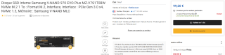 SSD M.2 Samsung 970 EVO Plus 1 To à 99,20€