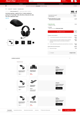 Auriculares gaming Logitech G Pro X + Ratón inalámbrico gaming Pro X Superlight Micrófono Hero 25K Lightspeed por solo 155€