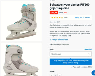 Schaatsen voor dames FIT500 grijs/turquoise voor €29,99 bij Decathlon