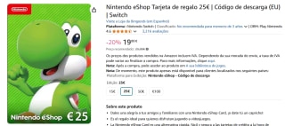 Nintendo e-shop tegoed twv €25 voor €20 via Amazon