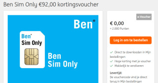 Ben Sim Only €92 kortingsvoucher voor 2.000 ING punten