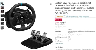 Logitech G923-racestuur en -pedalen (PS / PC) voor €279,90