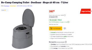 Bo-Camp Camping Toilet 7 liter voor €39,99 bij Bol.com