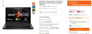 Portátil Acer Gaming Nitro V 15 ANV15-41 AMD Ryzen 7 7735HS/32GB/1TB SSD/RTX 4060 por 949€