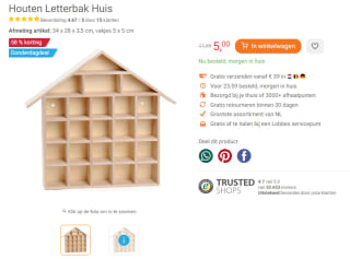 Houten Letterbak Huis voor €5 bij Lobbes