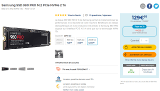 Samsung SSD 980 PRO M.2 PCIe NVMe 2 To à 129,95€