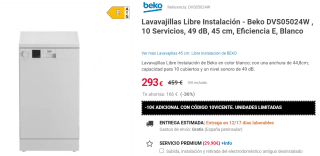 Lavavajillas Libre Instalación - Beko DVS05024W , 10 Servicios por 283€