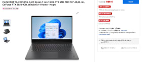 Ordenador Portátil HP 16-C0050NS, AMD Ryzen 7 con 16GB, 1TB SSD, FHD 16''-40,64 cm, GeForce RTX 3050 4GB, Windows 11 Home por 989€
