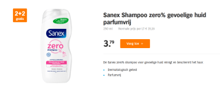 2+2 gratis op Sanex Shampoo zero% gevoelige huid parfumvrij bij de AH