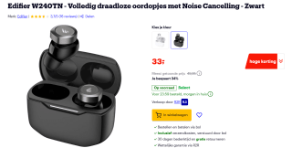 Edifier W240TN Oorddopjes ANC Zwart voor €33 bij Bol