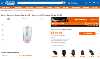 Mouse Gamer da Redragon, modelo Cobra com RGB - R$ 89,99