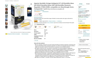 Bombilla Aigostar Vintage Inteligente E27 LED Bombilla Alexa 6W por 5,40€