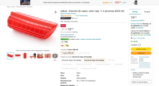 Estuche Lékué de vapor, color rojo, 1-2 personas 650 ml por 15,49€