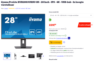 Iiyama ProLite XUB2893UHSU-B5 28" monitor voor €229,99