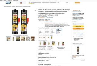 Pattex No Más Clavos Original para pistola 2 x 370gr adhesivo de montaje resistente pegamento extrafuerte para madera y metal por solo 11,27€