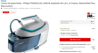Centro de planchado - Philips PSG6022/20, 2400 W, Depósito de 1,8 L, 6.5 bares, SteamGlide Plus por 149€