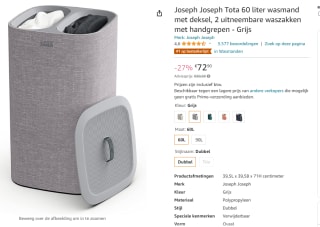 Joseph Joseph Tota wasmand 90 liter voor €72,90 bij Amazon